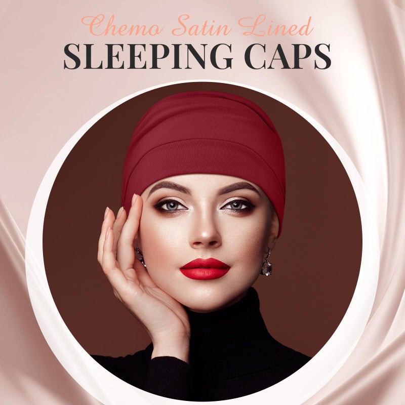 JenPen 4 Pcs Silk Satin Sleeping Bonnet Caps Women, Chemo Satin Lined Bonnet Soft Hair Wrap Slouch Beanie, Shower Cap, Cancer(Wine Red, Dark Gray, Navy Blue) - Image 2