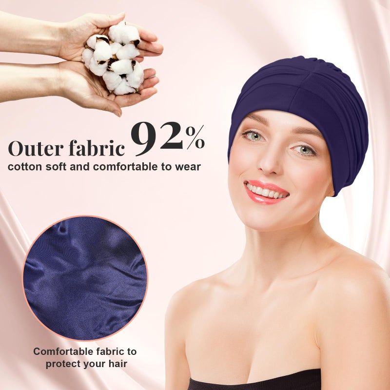 JenPen 4 Pcs Silk Satin Sleeping Bonnet Caps Women, Chemo Satin Lined Bonnet Soft Hair Wrap Slouch Beanie, Shower Cap, Cancer(Wine Red, Dark Gray, Navy Blue) - Image 3