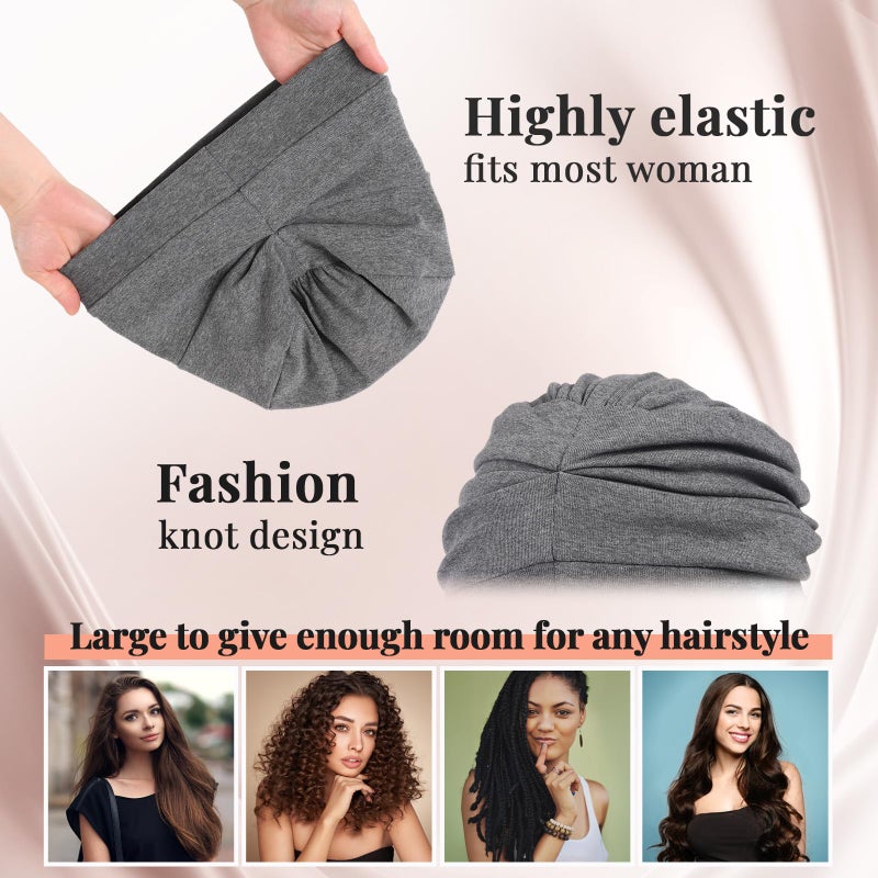 JenPen 4 Pcs Silk Satin Sleeping Bonnet Caps Women, Chemo Satin Lined Bonnet Soft Hair Wrap Slouch Beanie, Shower Cap, Cancer(Wine Red, Dark Gray, Navy Blue) - Image 5