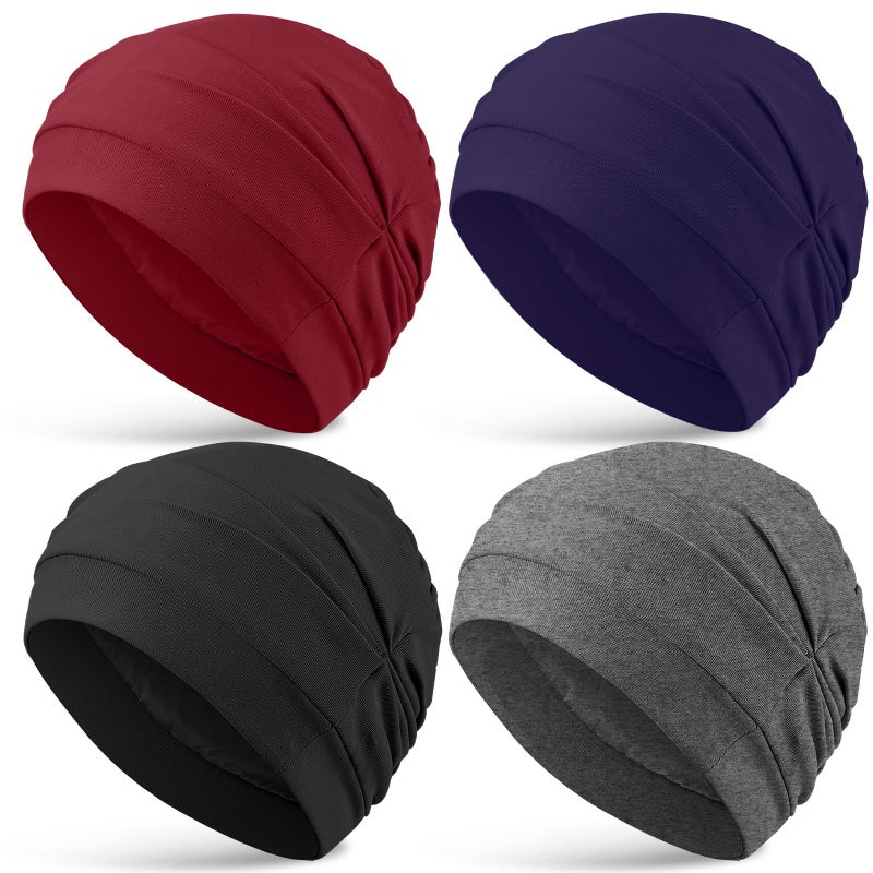 JenPen 4 Pcs Silk Satin Sleeping Bonnet Caps Women, Chemo Satin Lined Bonnet Soft Hair Wrap Slouch Beanie, Shower Cap, Cancer(Wine Red, Dark Gray, Navy Blue) - Image 1