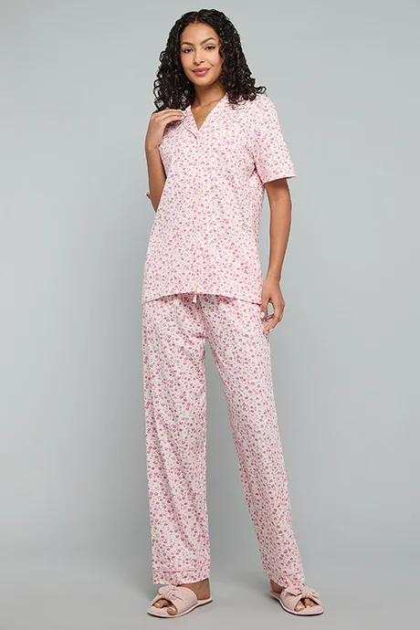 R&B Printed Collared Pyjama Set