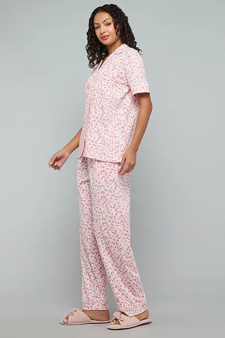 R&B Printed Collared Pyjama Set