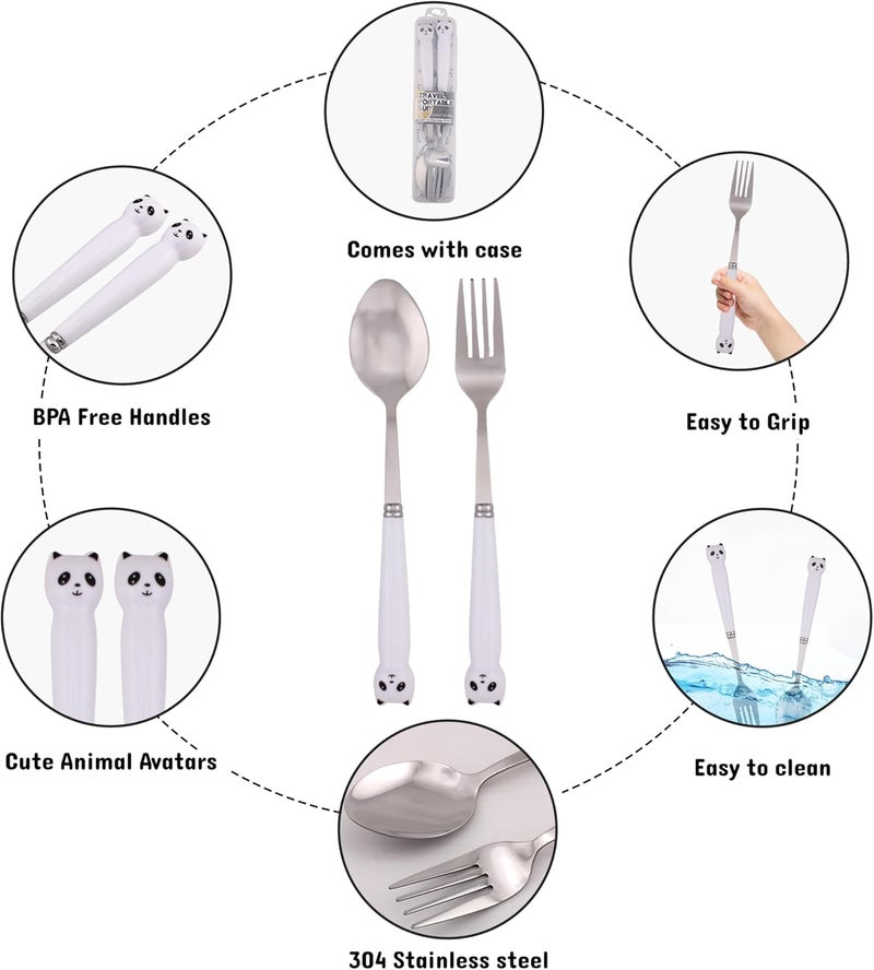 BrainGiggles 4-Piece Stainless Steel BPA Free Kids Cutlery Set with Case – Includes Spoon, Fork and Case for Lunch Box, Picnic and Travel | Children Tableware with Portable Case (White) - Image 3