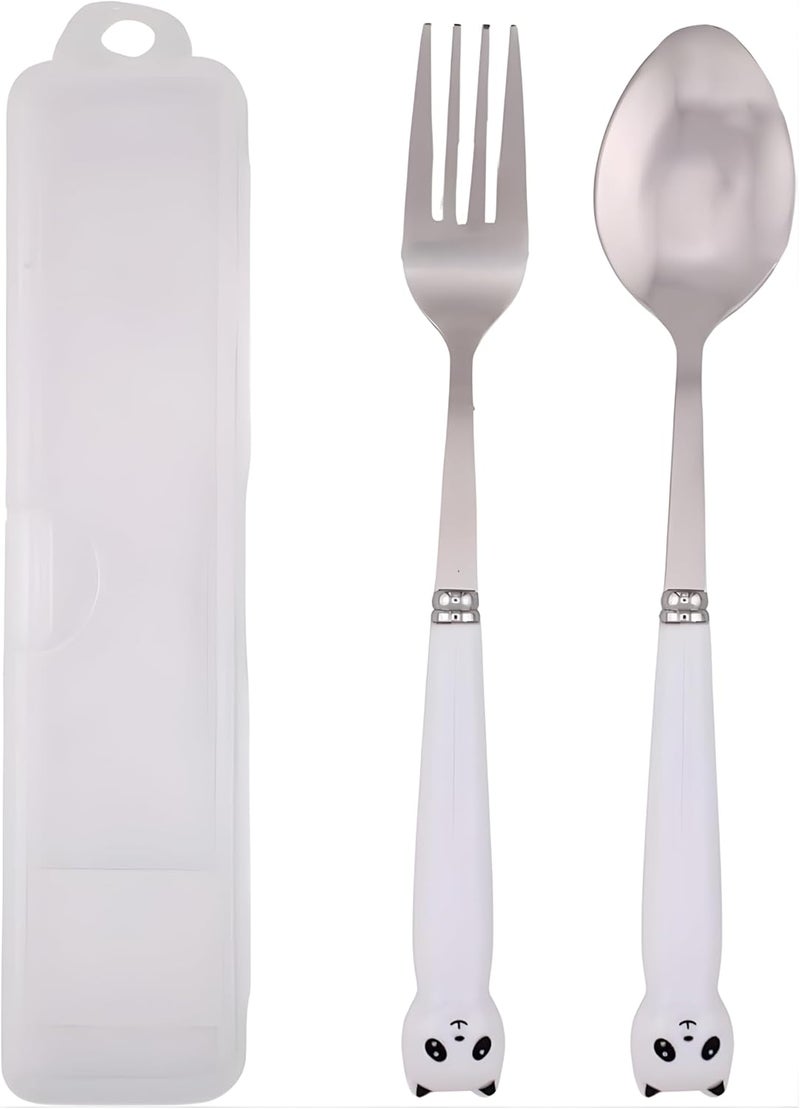 BrainGiggles 4-Piece Stainless Steel BPA Free Kids Cutlery Set with Case – Includes Spoon, Fork and Case for Lunch Box, Picnic and Travel | Children Tableware with Portable Case (White) - Image 1