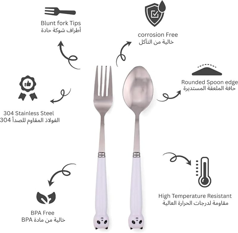 BrainGiggles 4-Piece Stainless Steel BPA Free Kids Cutlery Set with Case – Includes Spoon, Fork and Case for Lunch Box, Picnic and Travel | Children Tableware with Portable Case (White) - Image 2