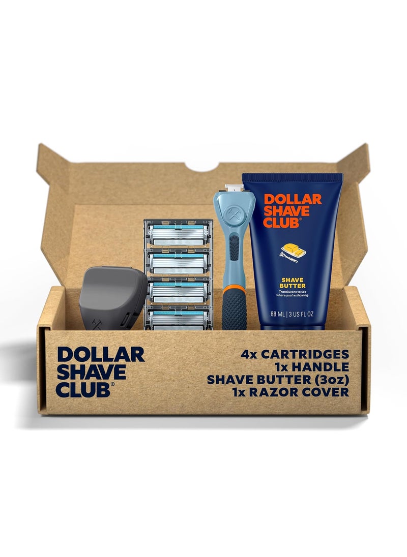 DOLLAR SHAVE CLUB Dollar Shave Club  The Member Exclusive Shave Set  4 Swift Rinse Refill Cartridges 1 Handle Blue 1 Shave Butter 3 ounce 1 Razor Cover 