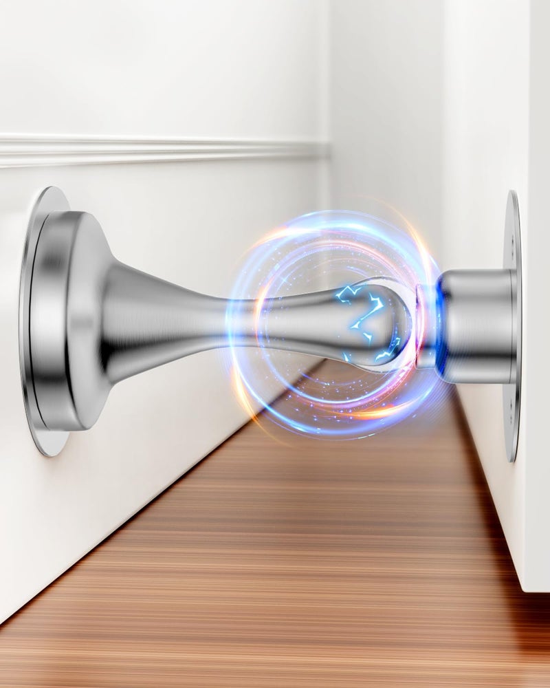 HELEMAN Door Stoppers Magnetic Door Stop - 1 Pack Stainless Steel Powerful Doorstop Catch for Wall Floor - Heavy Duty Hold Door No Drilling Double-Sided Adhesive & Screws Keep Door Open, Silver - Image 1