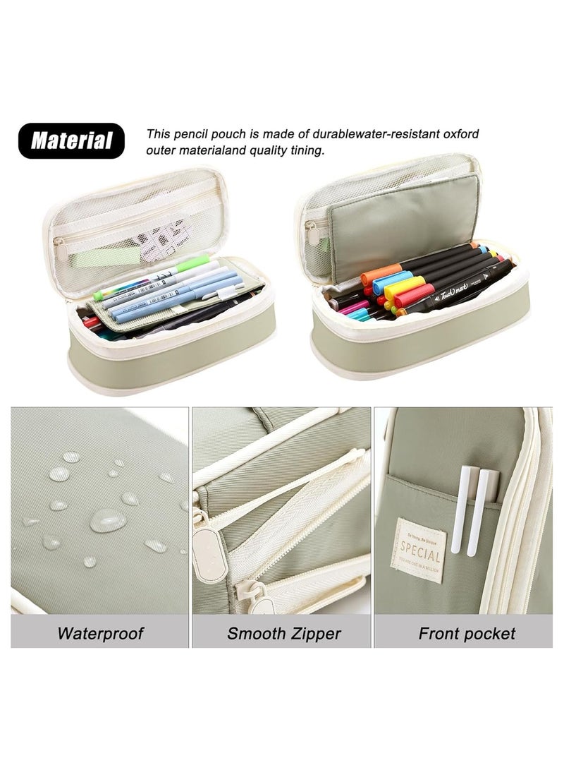 Flushrenic High Capacity Pencil Case,Stationery Pouch Pen Case, Pencil Pouch with Zipper Compartments, for School Teen Girl Boy Men Women (Green) - Image 3