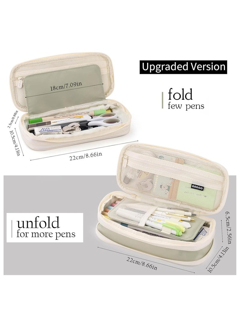 Flushrenic High Capacity Pencil Case,Stationery Pouch Pen Case, Pencil Pouch with Zipper Compartments, for School Teen Girl Boy Men Women (Green) - Image 2