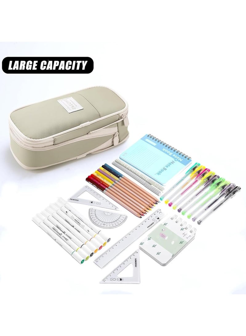 Flushrenic High Capacity Pencil Case,Stationery Pouch Pen Case, Pencil Pouch with Zipper Compartments, for School Teen Girl Boy Men Women (Green) - Image 4