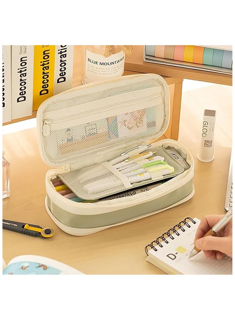 Flushrenic High Capacity Pencil Case,Stationery Pouch Pen Case, Pencil Pouch with Zipper Compartments, for School Teen Girl Boy Men Women (Green) - Image 5