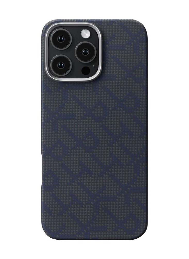 PITAKA PITAKA iPhone 16 Pro Max Floating Woven Case, Aramid Fiber, Thin, Lightweight, MagSafe Compatible, Wireless Charging, Shockproof, Stylish, 9th Anniversary Monogrammed Tactile Woven Case (PTK -Black/Blue)  - Image 1