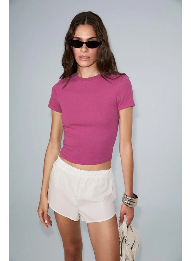 Ethiquet ZOLEN Women's Soft and Flexible Fabric Organic Cotton Short Sleeve Crop Fuchsia T-Shirt.