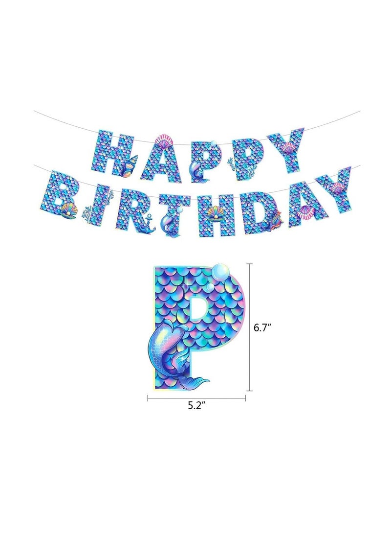 KASTWAVE Mermaid Birthday Party Decorations Set, Mermaid Birthday Party Supplies, Mermaid Birthday Banner, Mermaid Tail Hats Balloons With Hanging Swirls Birthday Decorations for Children and Adult - Image 3
