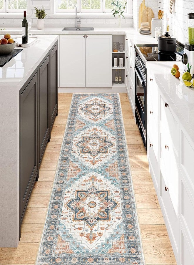 Pauwer Hallway Runner Rug 2x8, Long Washable Kitchen Rugs Runner, Farmhouse Vintage Medallion Area Rug Carpet, Soft Throw Rugs for Bedroom, Non Slip Floor Runner for Entryway Laundry - Image 2
