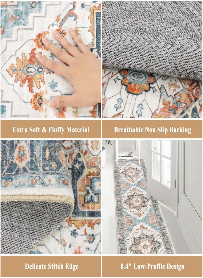 Pauwer Hallway Runner Rug 2x8, Long Washable Kitchen Rugs Runner, Farmhouse Vintage Medallion Area Rug Carpet, Soft Throw Rugs for Bedroom, Non Slip Floor Runner for Entryway Laundry - Image 3