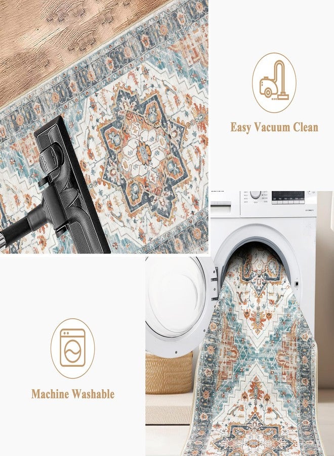 Pauwer Hallway Runner Rug 2x8, Long Washable Kitchen Rugs Runner, Farmhouse Vintage Medallion Area Rug Carpet, Soft Throw Rugs for Bedroom, Non Slip Floor Runner for Entryway Laundry - Image 4