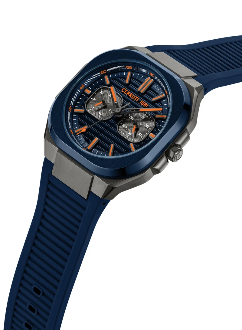 CERRUTI 1881 Leadri Blue Dial Silicone Strap Multifunction Watch For Men, 31.5mm
