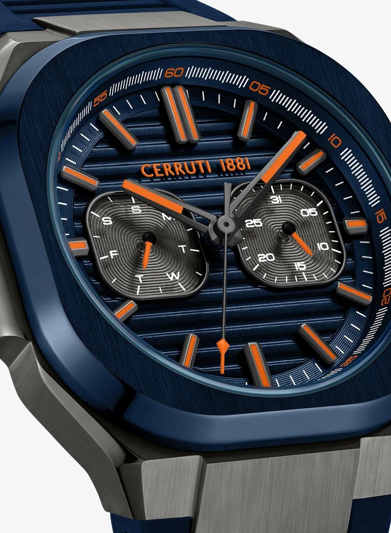 CERRUTI 1881 blue Men's Leadri Blue Dial Silicone Strap Multifunction Watch For Men, 31.5mm for Men | Best Price UAE