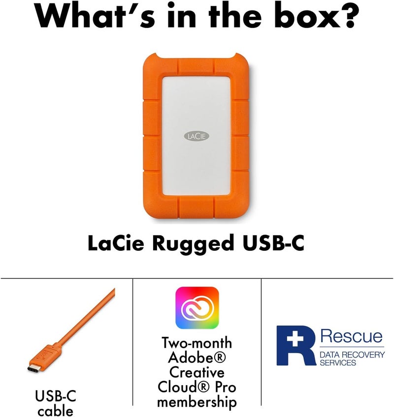LACIE قرص صلب خارجي محمول لا سى Rugged سعة 5TB - متوافق مع USB 3.0/2.0، مقاوم للصدمات والغبار والمطر لمستخدمي ماك وبي سي، برتقالي ورمادي - Image 3