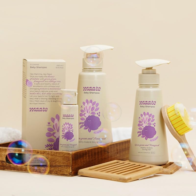 Maate Baby Body Wash (250 ml) & Shampoo (250 ml) Combo (Pack of 2) | With Ayurvedic Herbs, Beetroot & Fenugreek | Paraben & Sulphate-Free | pH Balanced, Soap Free & Tear-Free | Baby Body Wash for Bath - Image 4