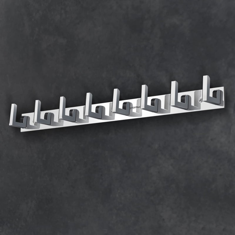 Plantex Aluminum Hook Rail with L-Shape Hooks for Walls of Bathroom/Kitchen-Hook Rail Bar for Clothes/Towel/Keys-Pack of 2 (8 Hooks,Chrome) - Image 4