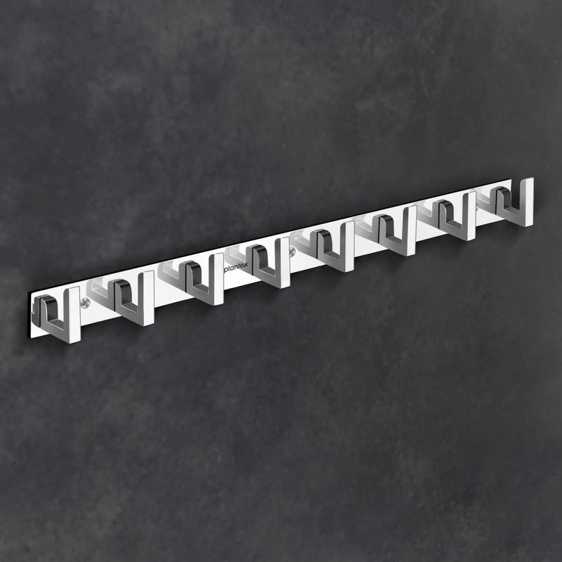 Plantex Aluminum Hook Rail with L-Shape Hooks for Walls of Bathroom/Kitchen-Hook Rail Bar for Clothes/Towel/Keys-Pack of 2 (8 Hooks,Chrome) - Image 5