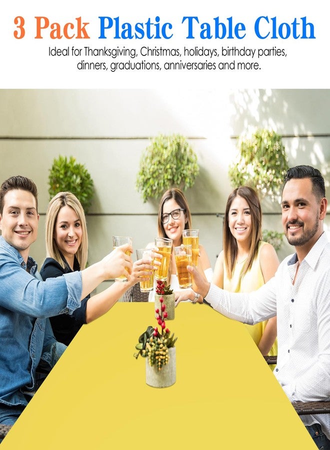 YSYJ 3 Pack Yellow Plastic Tablecloth Disposable Rectangular Table Cloth 54 x 108 Inch Table Cover for Parties - Image 4