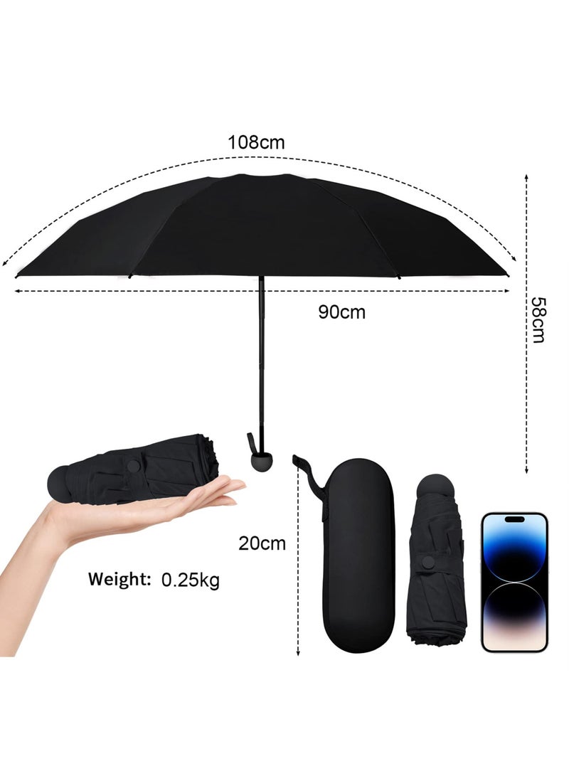 زيريفام مظلة صغيرة للسفر، مظلة صغيرة مدمجة قابلة للطي مع حقيبة، 6 أضلاع، مظلة محمولة خفيفة الوزن وخفيفة الوزن، مظلات فوق البنات والأشعة فوق البنفسجية بجيب للمطر والشمس للأطفال البنات الأولاد النساء (أسود) - Image 5