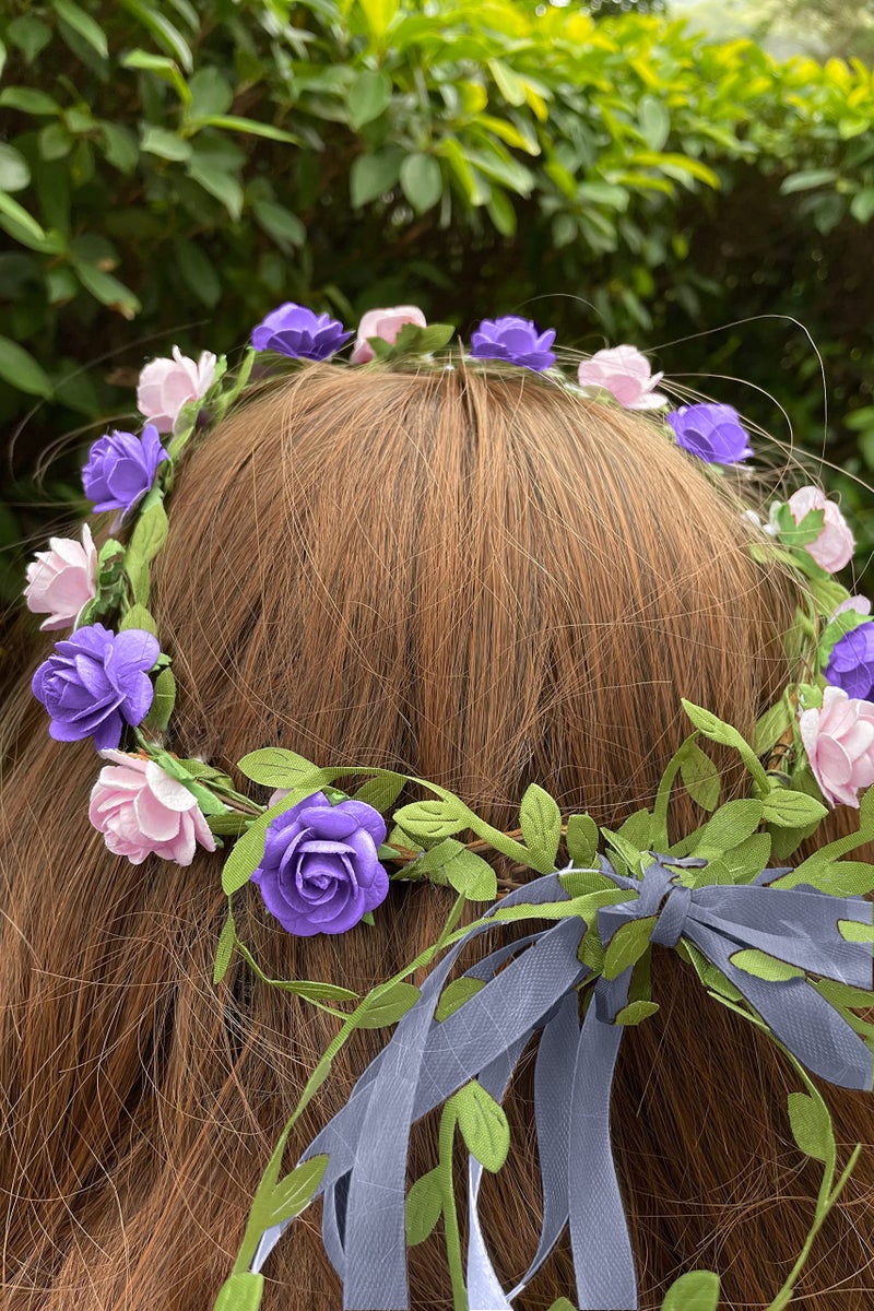 SYGA 12 Artificial Foam Fabric Flower Crown Tiara Headband Head Garland Floral Hair Festival for Princess, Girls - Pink & Purple - Image 2