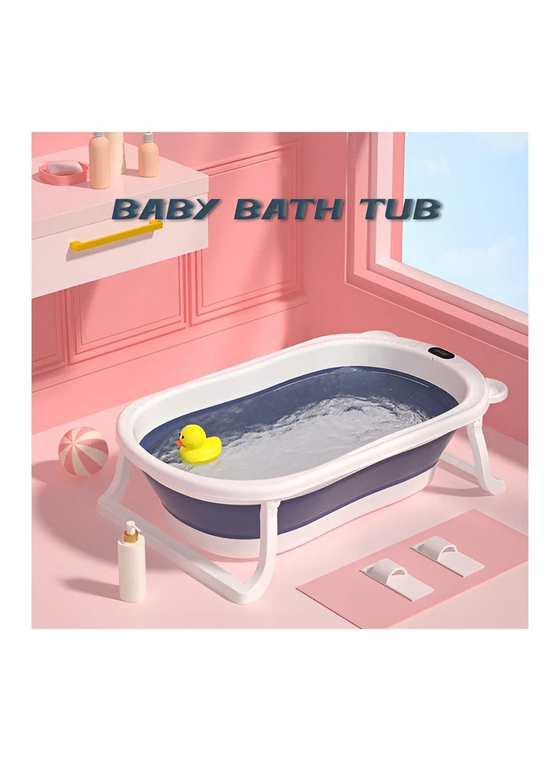 My Pumpkin Baby Bathtub Portable with Baby Cushion, Collapsible Toddler Bathtub with Bath toys and shower cap with Digital Thermometer Blue - Image 5