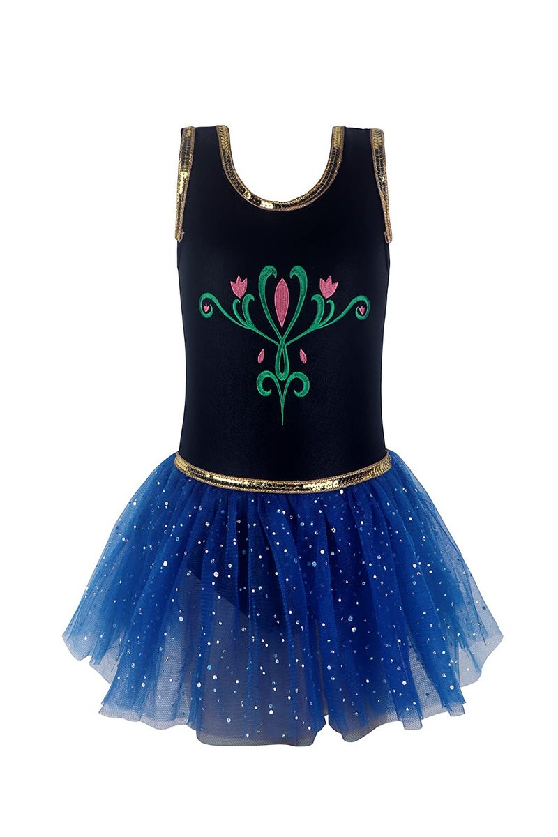 EQSJIU Tutu Dress for Girls 6-7 Gymnastics Leotards with Skirt Tutu Tulle Skirted Leotard Unitard Bodysuits Dance Ballet Blue Shiny Sequins Embroidered Flower - Image 1