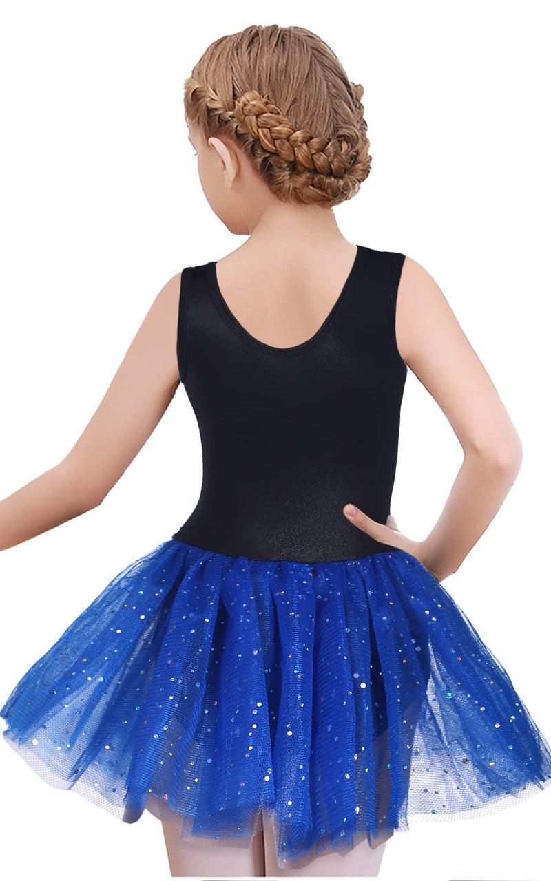 EQSJIU Tutu Dress for Girls 6-7 Gymnastics Leotards with Skirt Tutu Tulle Skirted Leotard Unitard Bodysuits Dance Ballet Blue Shiny Sequins Embroidered Flower - Image 2