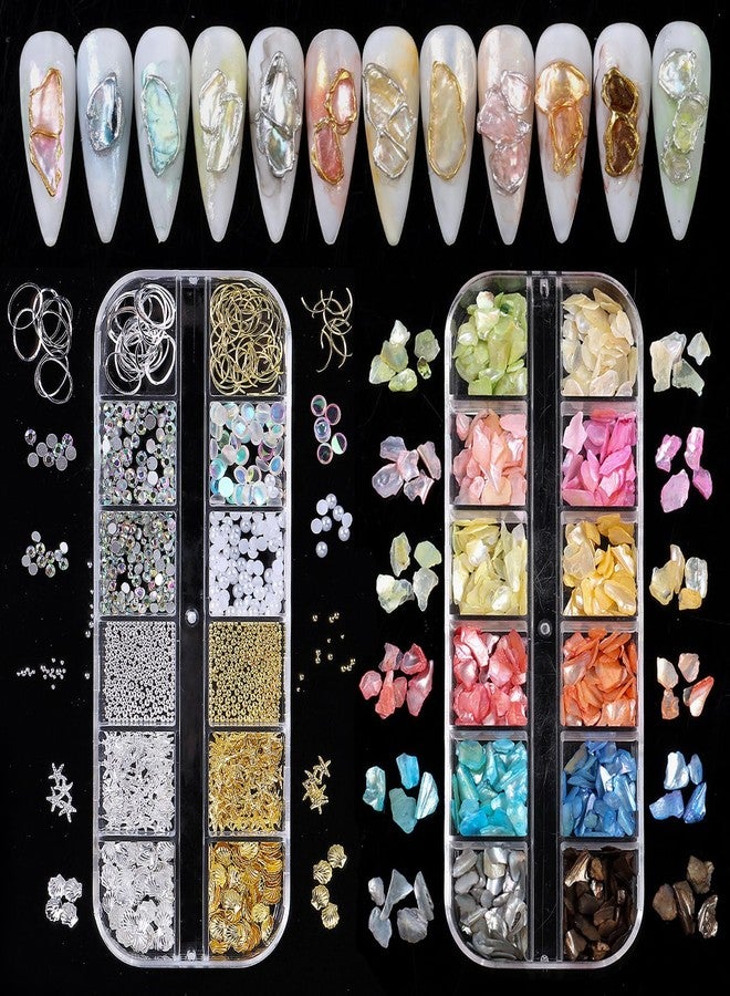 SWEET TREND Summer Abalone Shell Nail Charms - 2 Boxes Holographic Irregular Pearl Shell Nail Flake Seashell Starfish Ocean Beach Alloy Nail Art Decoration Set DIY Creative Summer Manicure Salon Accessories - Image 3