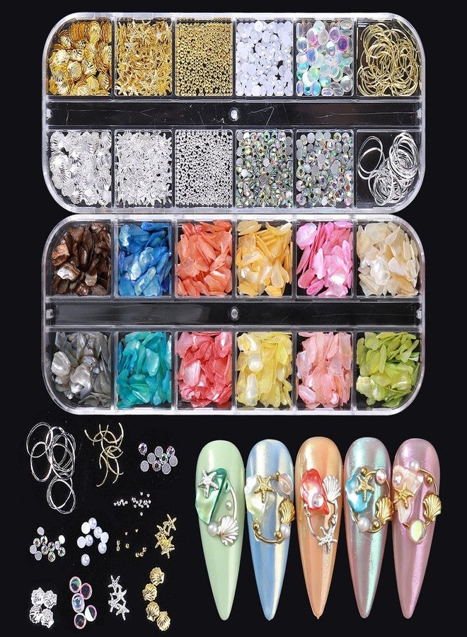 SWEET TREND Summer Abalone Shell Nail Charms - 2 Boxes Holographic Irregular Pearl Shell Nail Flake Seashell Starfish Ocean Beach Alloy Nail Art Decoration Set DIY Creative Summer Manicure Salon Accessories - Image 2