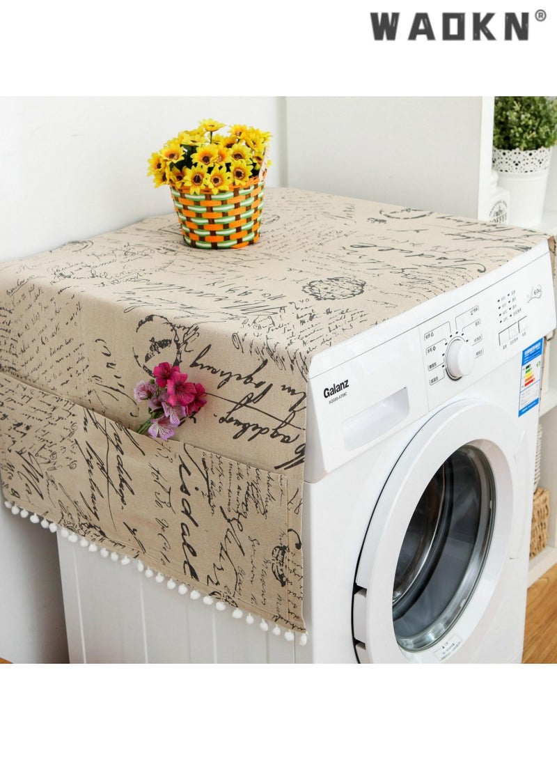 WAOKN Washer And Dryer Top Covers,Washing Machine Cover,Fridge Dust Cover, Washing Machine Top Cover Front Load,for Home Kitchen Laundry,With Storage Bags,55 x 130 cm,Beige,Letters - Image 1