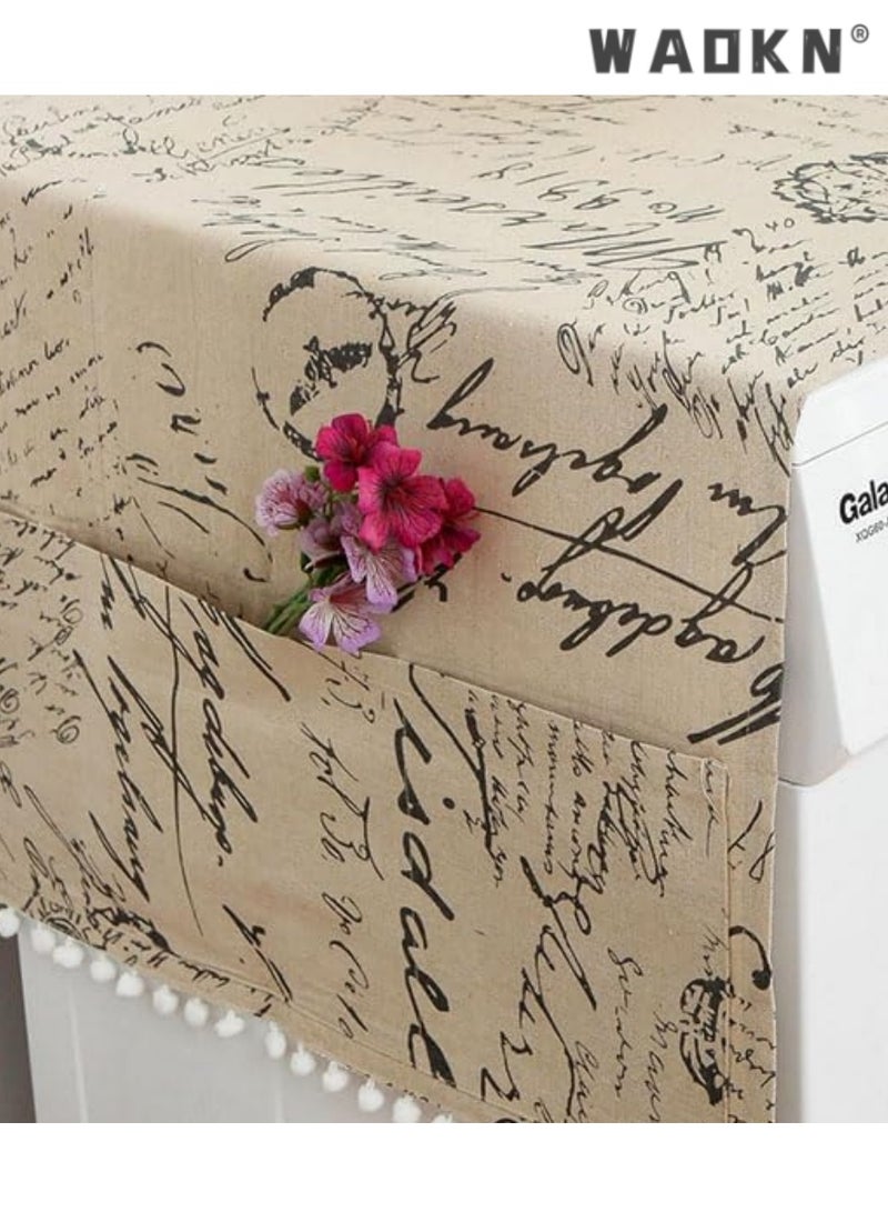 WAOKN Washer And Dryer Top Covers,Washing Machine Cover,Fridge Dust Cover, Washing Machine Top Cover Front Load,for Home Kitchen Laundry,With Storage Bags,55 x 130 cm,Beige,Letters - Image 2