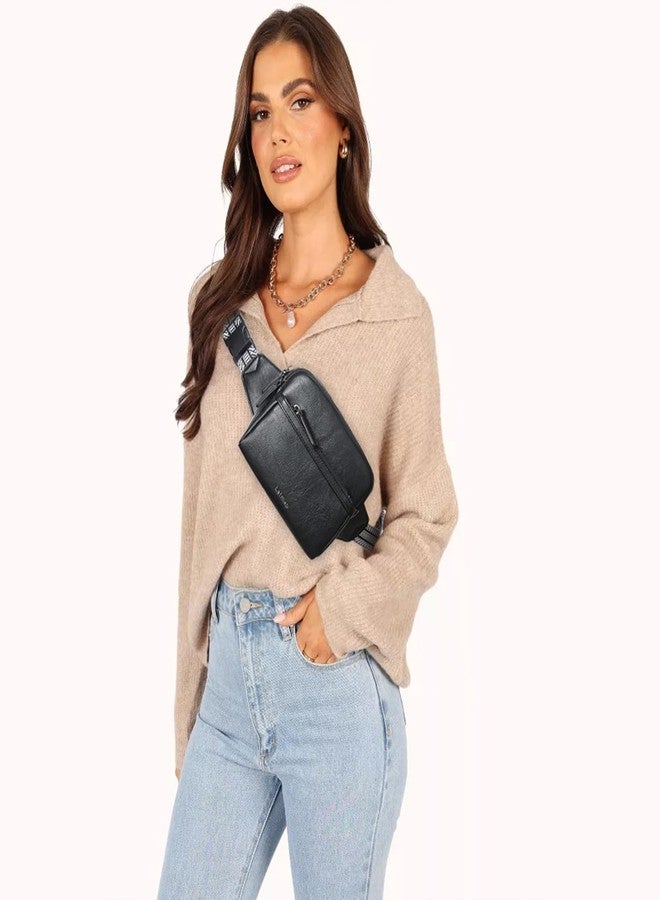 LATMAP 3L Fanny Packs Belt Bag for Women Small Everywhere Crossbody Bag Waist Packs Faux Leather Sling Chest Travel Purse, 1-Black, 8.3 x 3.5 x 6.3 inches - Image 3