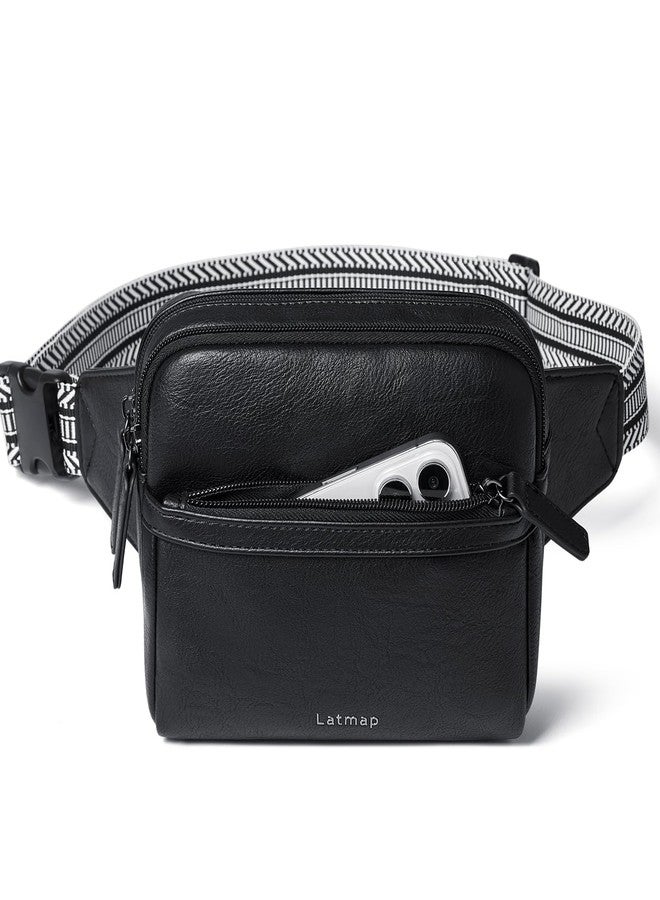 LATMAP 3L Fanny Packs Belt Bag for Women Small Everywhere Crossbody Bag Waist Packs Faux Leather Sling Chest Travel Purse, 1-Black, 8.3 x 3.5 x 6.3 inches - Image 1