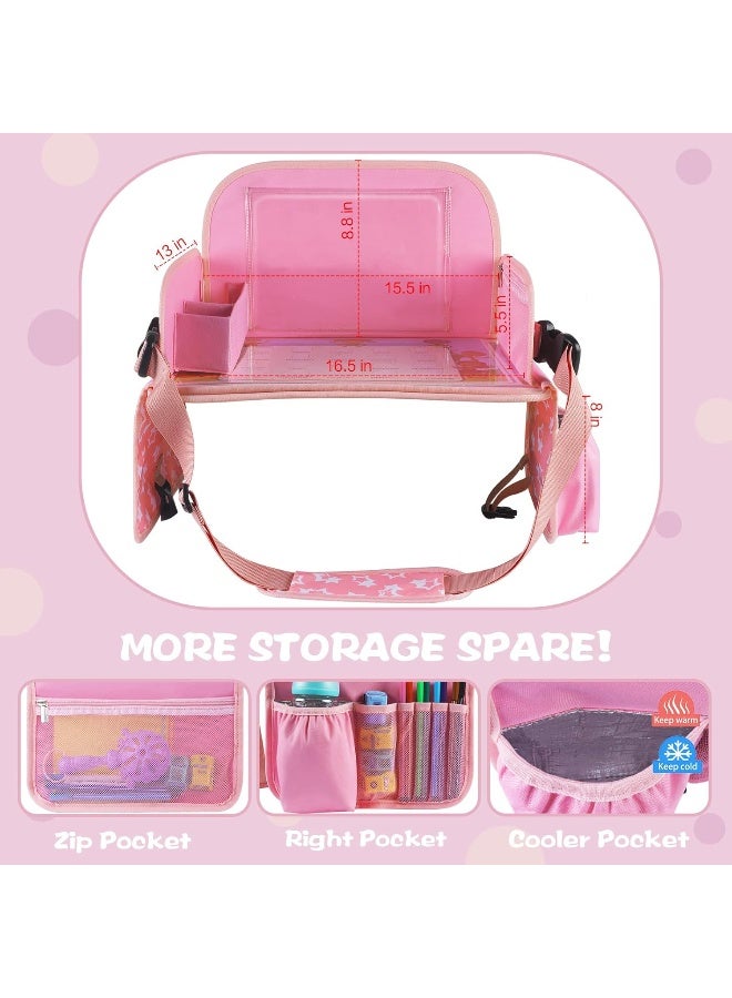 MENZOKE Kids Travel Tray for Toddler Car Seat, Lap Tray for Girl Activities with Dry Erase Board & Cooler Cup Holder, Road Trip Essentials Accessories with No-Drop Large Tablet iPad Holder Stand,Pink - Image 5
