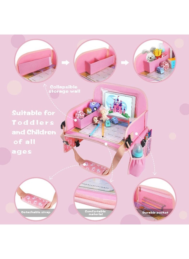 MENZOKE Kids Travel Tray for Toddler Car Seat, Lap Tray for Girl Activities with Dry Erase Board & Cooler Cup Holder, Road Trip Essentials Accessories with No-Drop Large Tablet iPad Holder Stand,Pink - Image 4