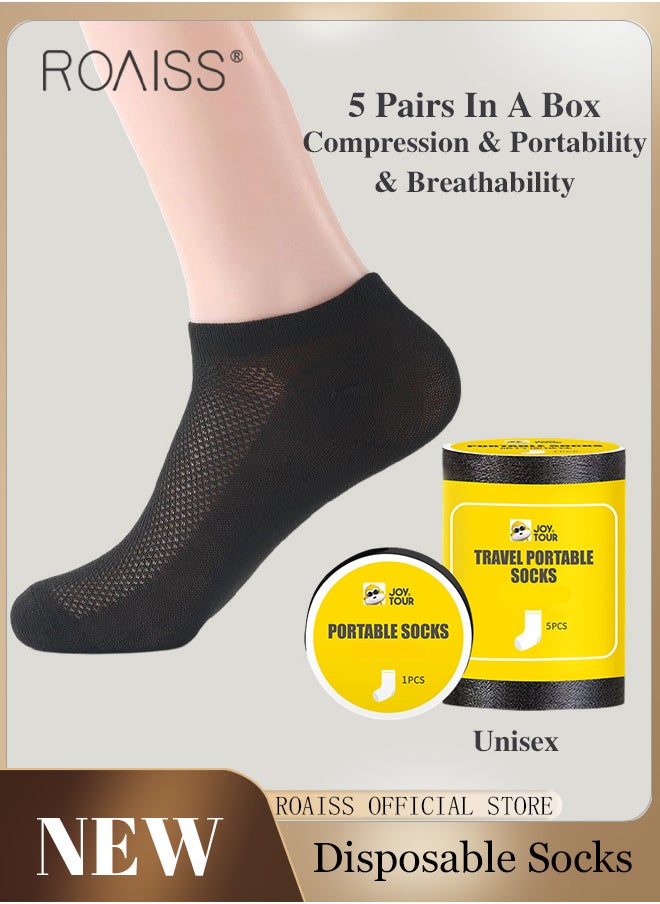 roaiss 5 Pairs Disposable Compressed Socks for Women and Men Portable Throwaway Cotton Short Socks Sweat Absorbent and Breathable Ankle Sock for Sports Business or Travel  - Image 1