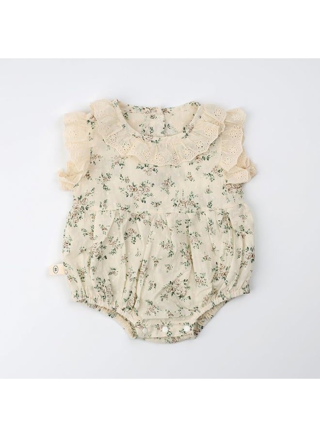 HOOLCHEAN Baby Girls Summer Thin Fabric Small Floral Lace Collar Romper with Bonnet, 66: 3-6 Months - Image 2
