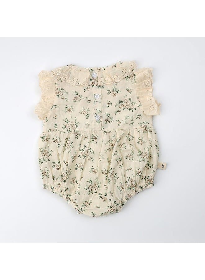 HOOLCHEAN Baby Girls Summer Thin Fabric Small Floral Lace Collar Romper with Bonnet, 66: 3-6 Months - Image 3