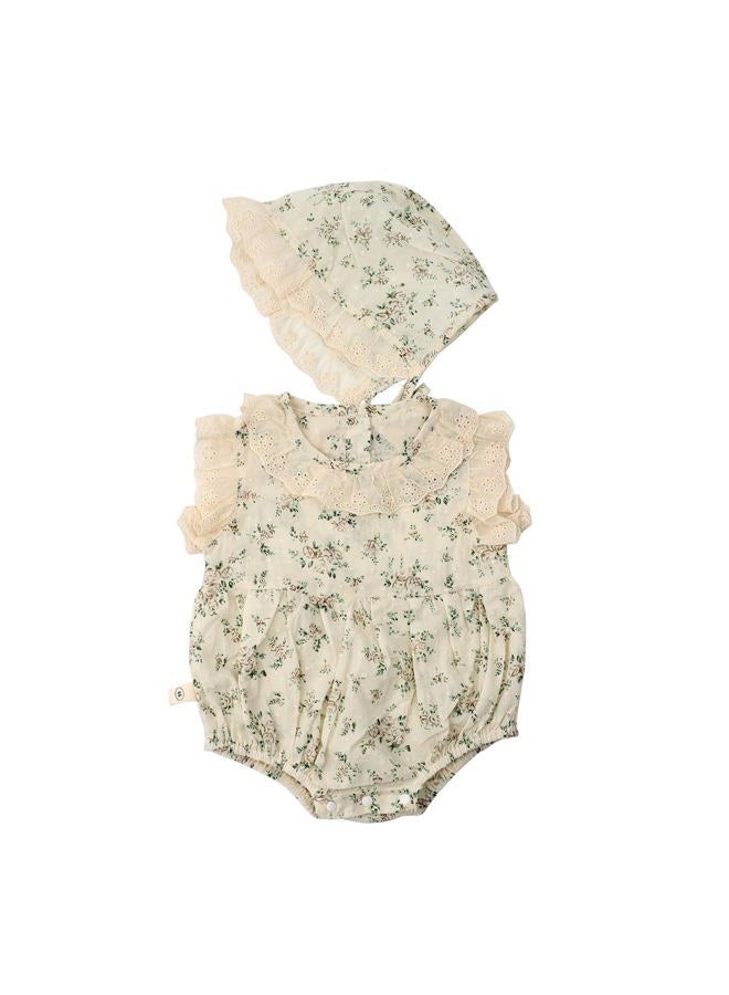 HOOLCHEAN Baby Girls Summer Thin Fabric Small Floral Lace Collar Romper with Bonnet, 66: 3-6 Months - Image 1