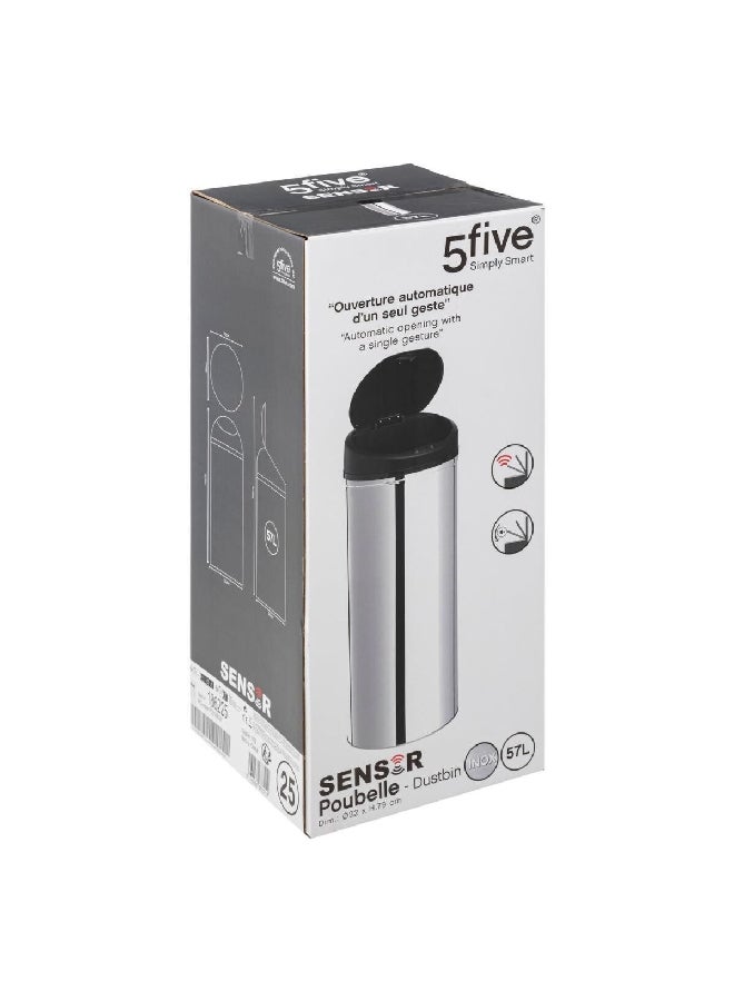Five Simply Smart Automatic Open and Closing Round Sensor Trash Bin Silver and Black 57 L 186225 - Image 5