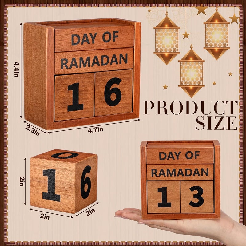 تينليد تقويم العد التنازلي لرمضان 2026 من تينلاد، زينة رمضان خشبية للمنزل، تقويم كتلة خشبية دائمة، هدية رمضان للأطفال، تقويم مجيء رمضان عيد مبارك للمكتب والطاولة (بني) - Image 3