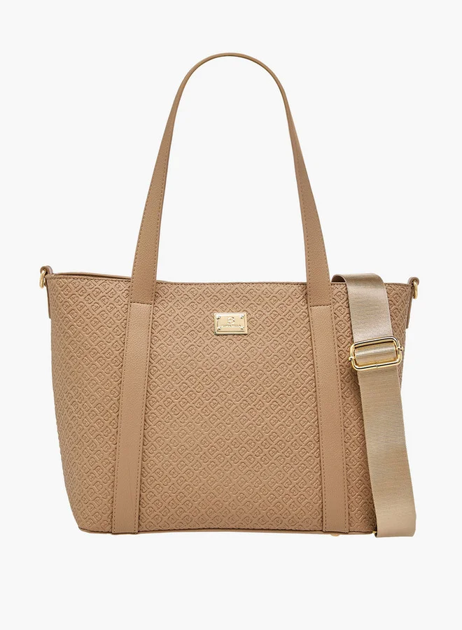 Flora Bella By Shoexpress Women's Monogram Embossed Tote Bag with Detachable Strap