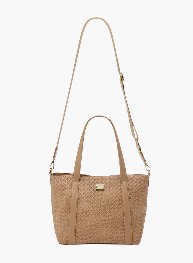 Flora Bella By Shoexpress Women's Monogram Embossed Tote Bag with Detachable Strap