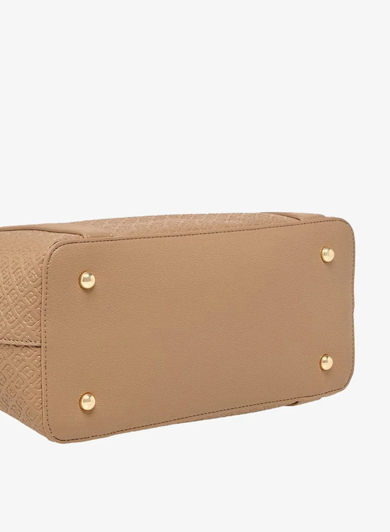 Flora Bella By Shoexpress beige Women's Monogram Embossed Tote Bag with Detachable Strap for Women | Best Price UAE